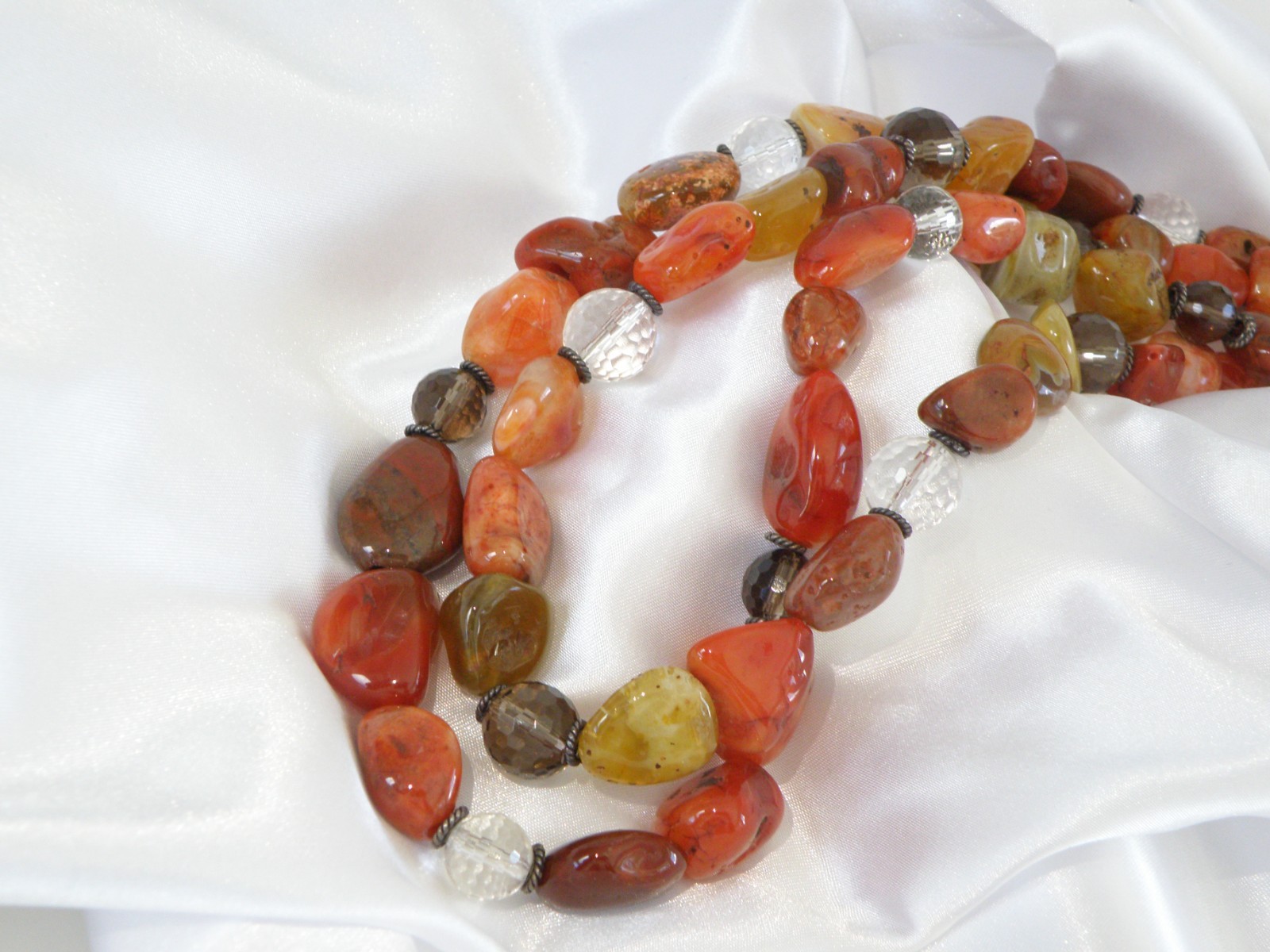 Vintage Natural Carnelian Multi Stone Bold Sterling Silver Necklace