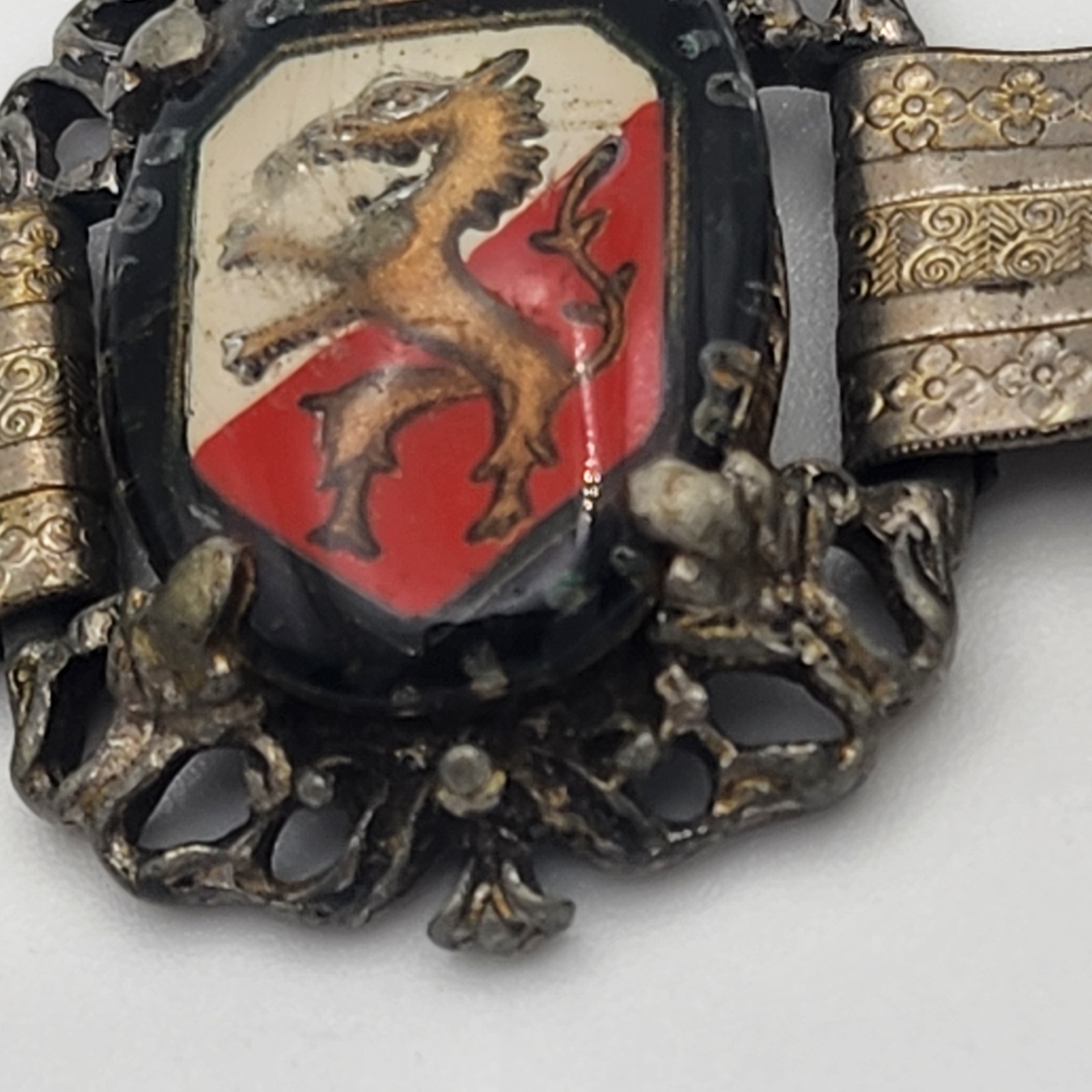 VTG Heraldic Medallion Panel Link Bracelet 7.5in Silver Tone Griffin Crest Goth