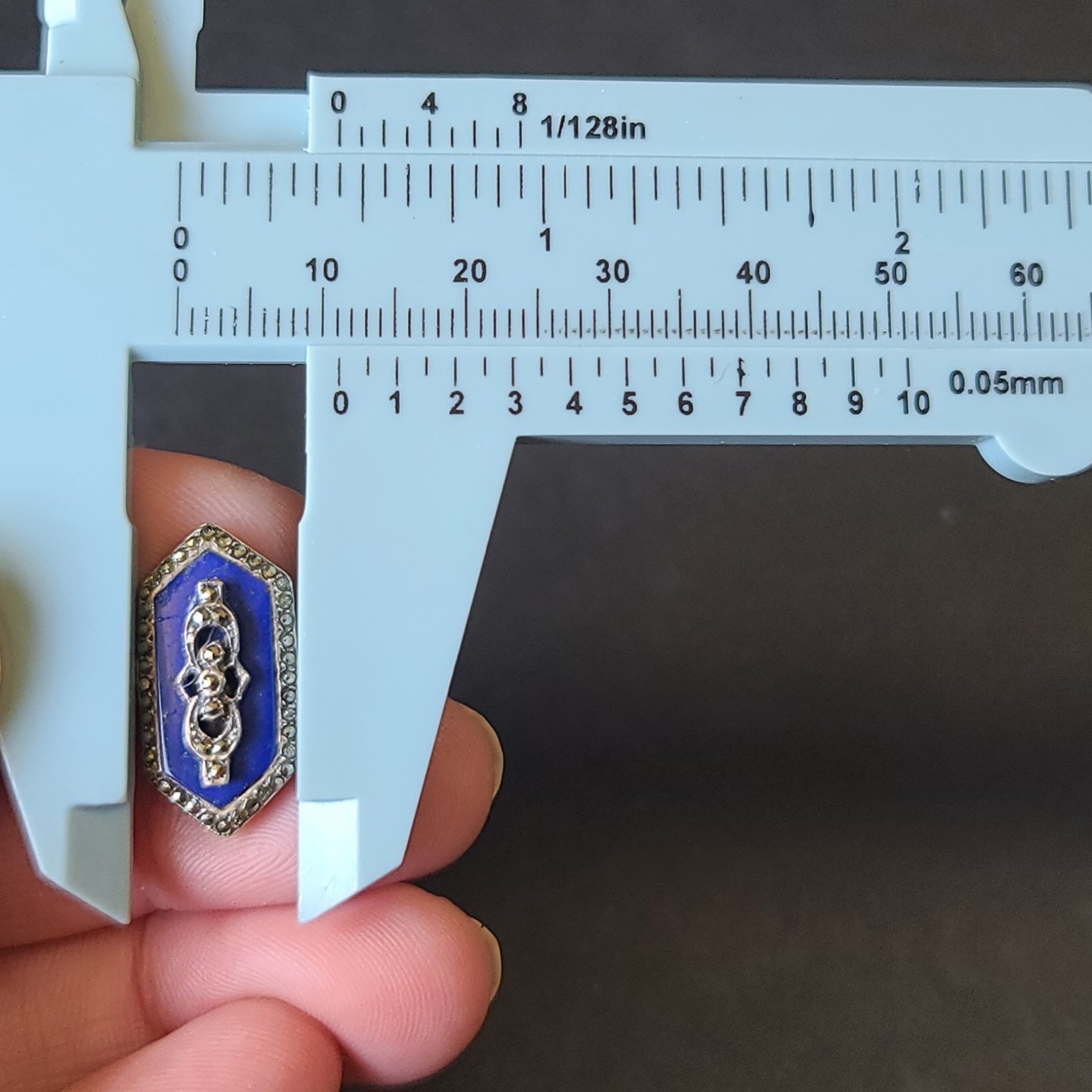Fancy Antique VTG Art Deco Sterling Silver Lapis Lazuli Marcasite Ring Size 8