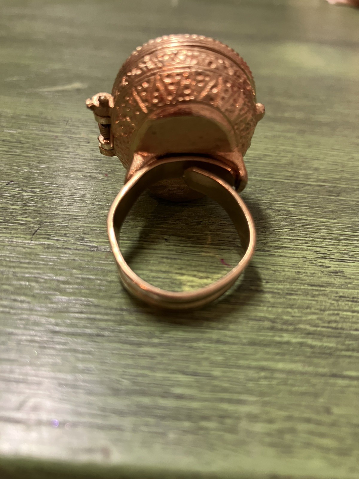 Vintage Adjustable Size Locket Ring. Red & Gold Plated-Very Unique
