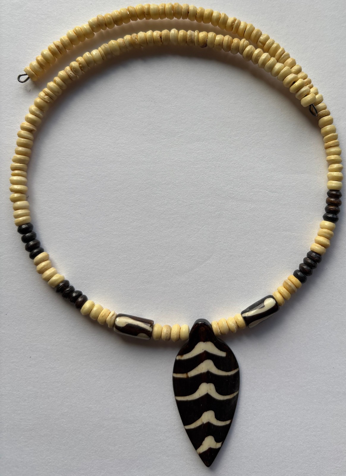 Vintage Choker Tribal Beads Wrap Around African Wood Beads + Acrylic Pendant