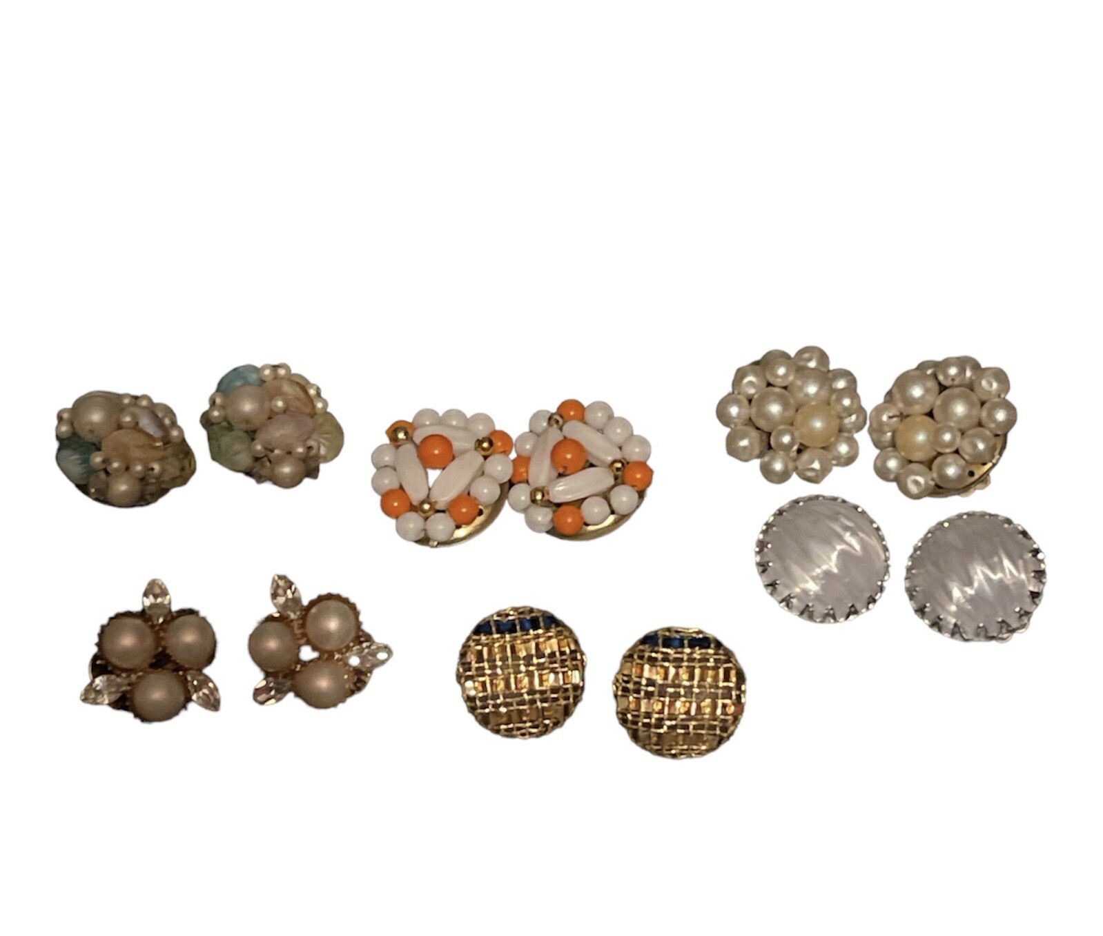 Vintage Beaded Cluster Clip On Estate Earring Lot 1950s Jewelry Hong Kong Japan