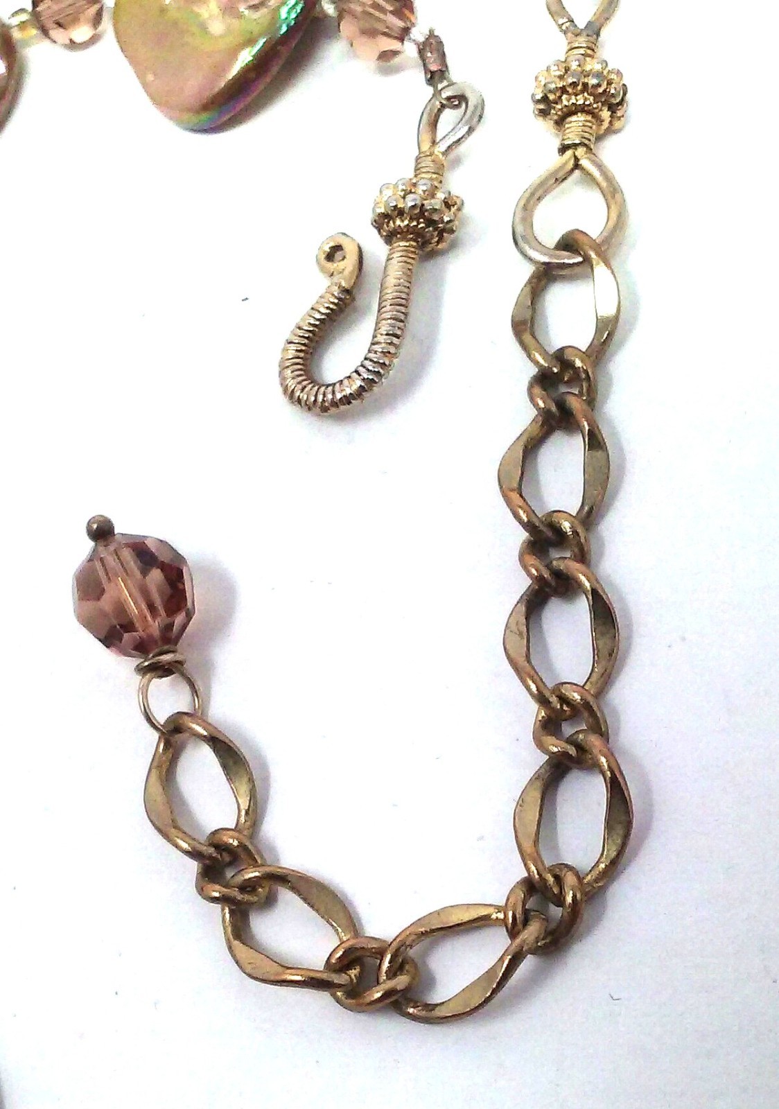 Vtg Golden Brown Dyed Mother of Pearl Boho Choker Necklace with Topaz Crystals