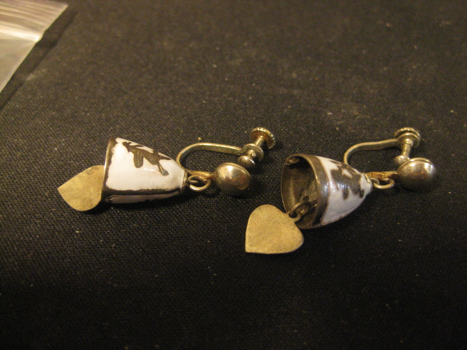 Sterling Silver Bell Shaped Enameled Screw Back Earrings