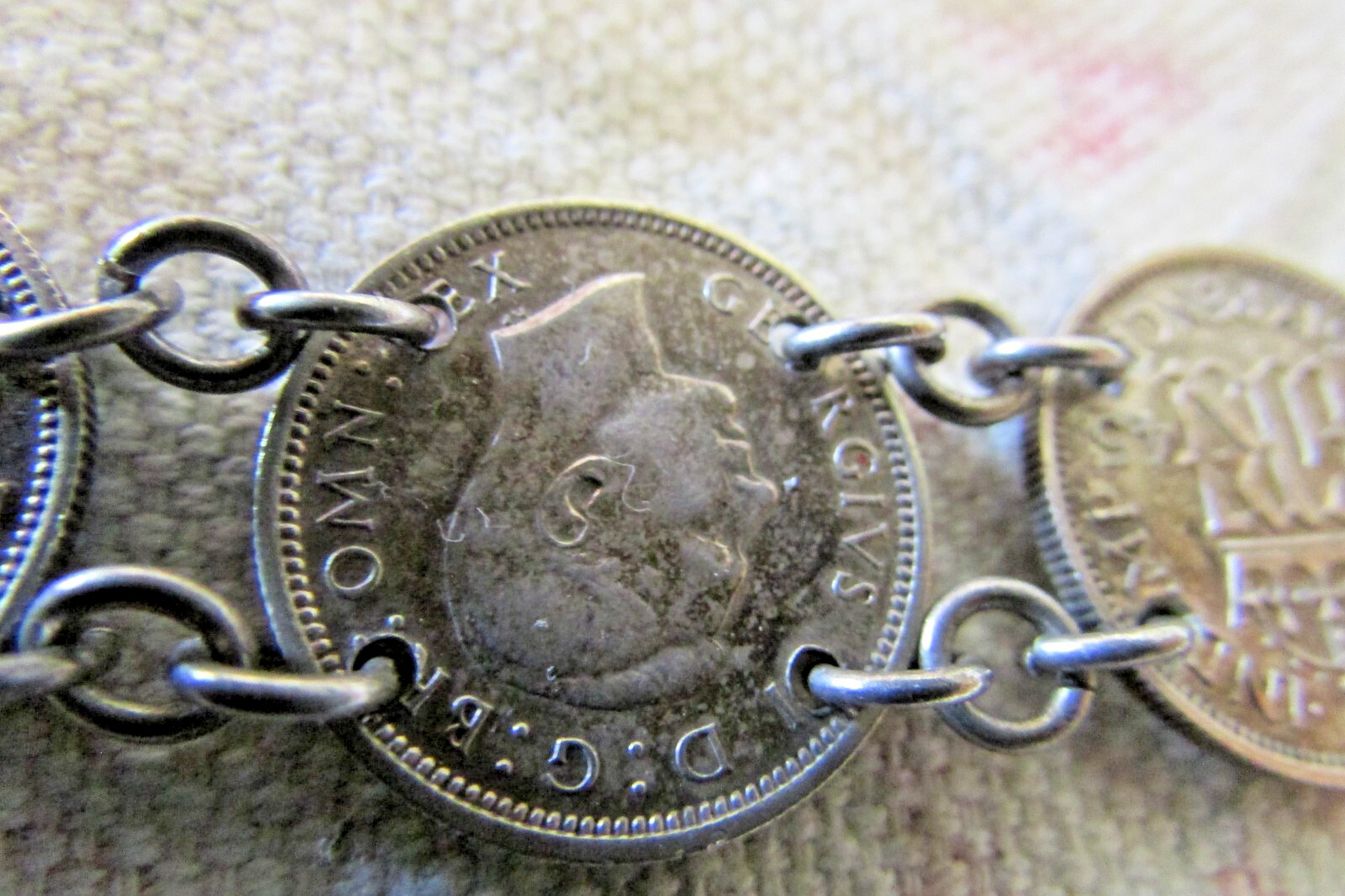 VINTAGE KING EDWARDS 7 PENCE 1944-45 COINS NICKEL SILVER BRACELET
