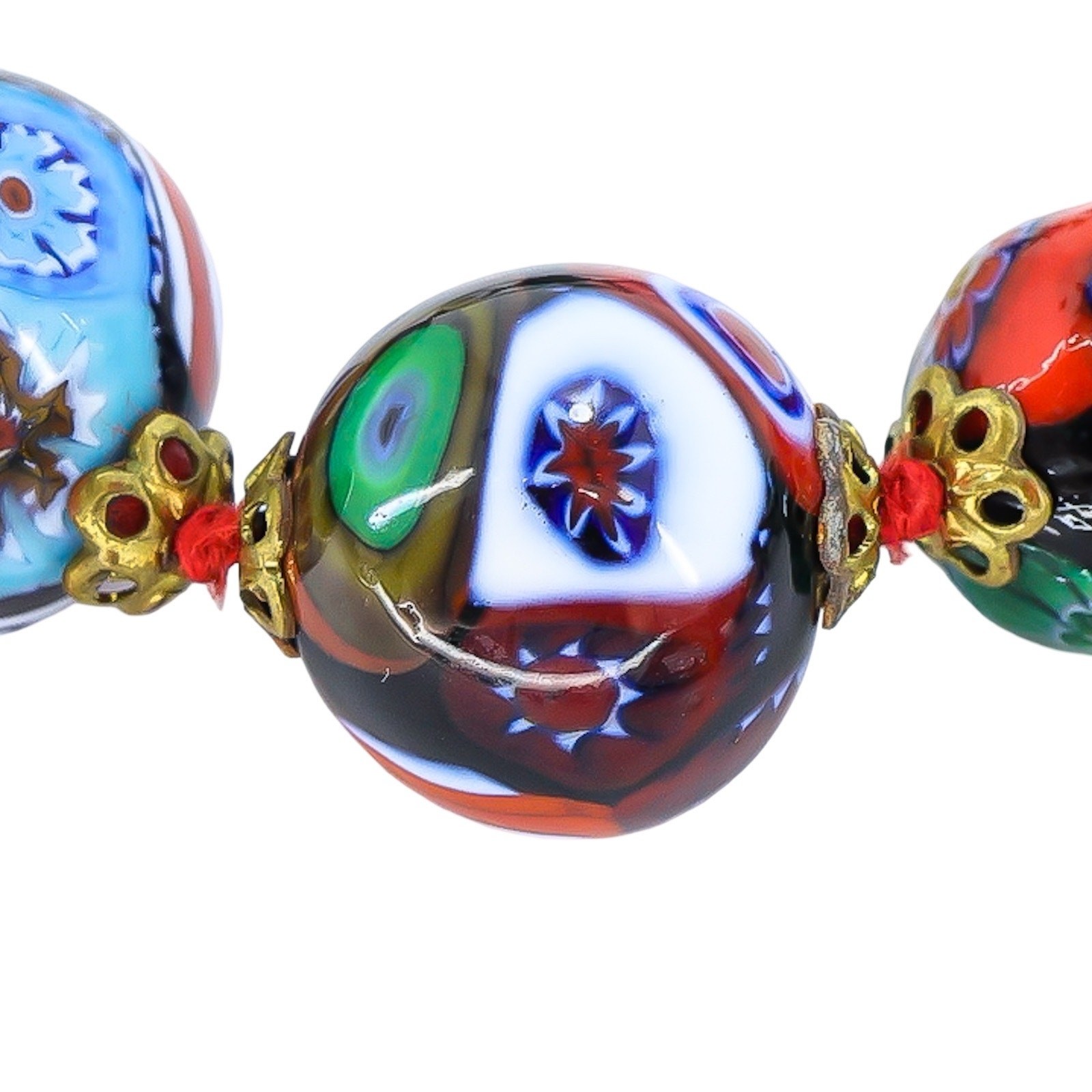 Vintage Venetian Millefiori Graduated Floral Bead Necklace 25in 8mm to 14mm