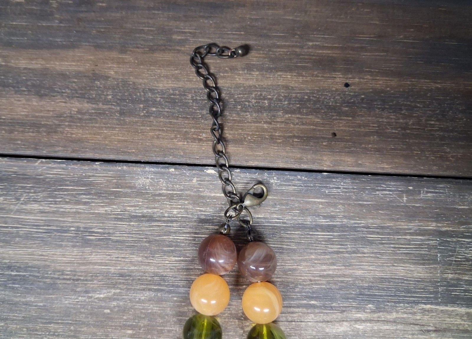 Vintage Beaded Necklace Yellow Brown Orange Magenta Marble Swirl Style
