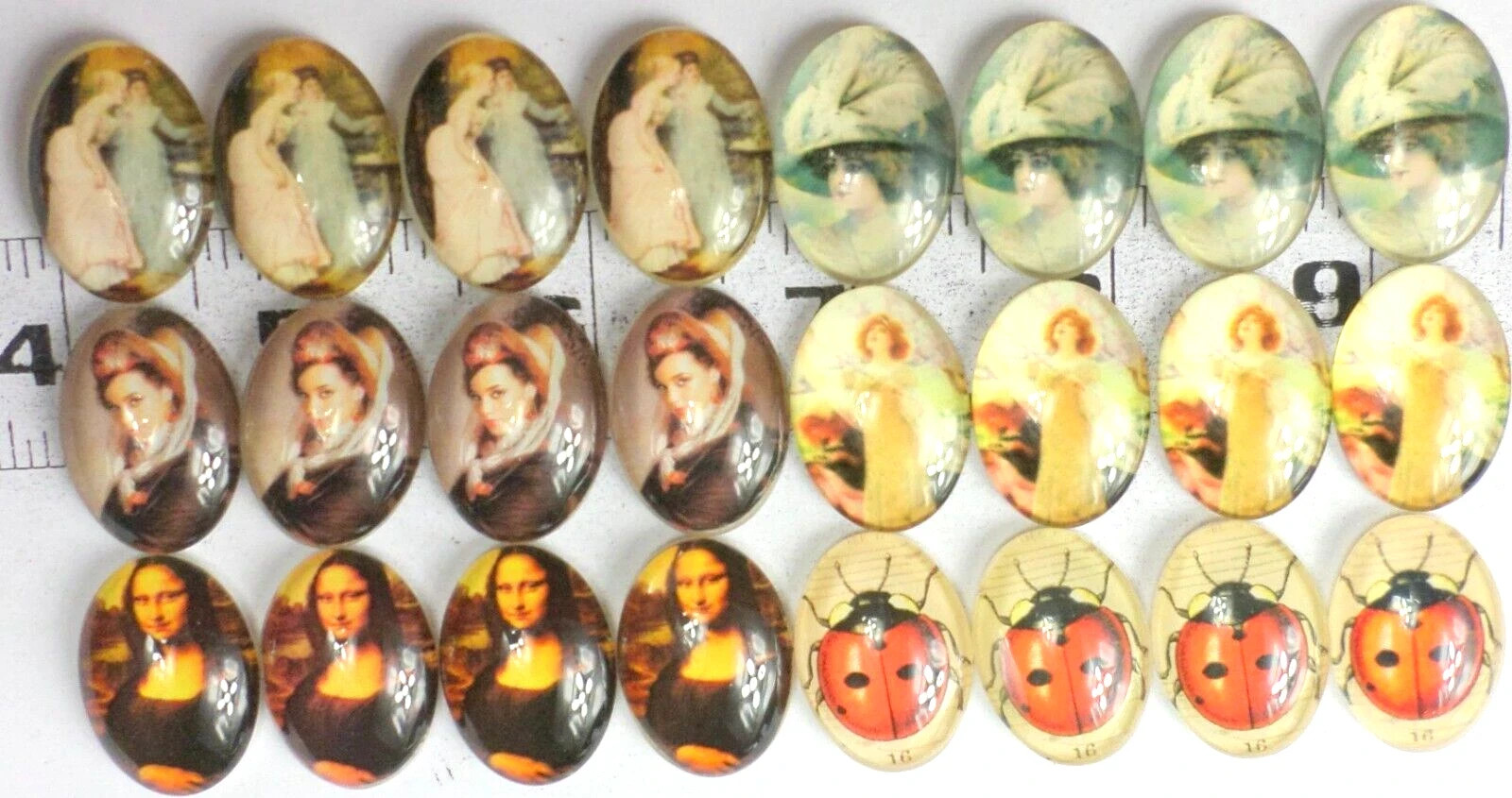 24 w/ 6 Different 25x18mm Glass Colorful Women Angels Mona Lisa Cameo Cabochon