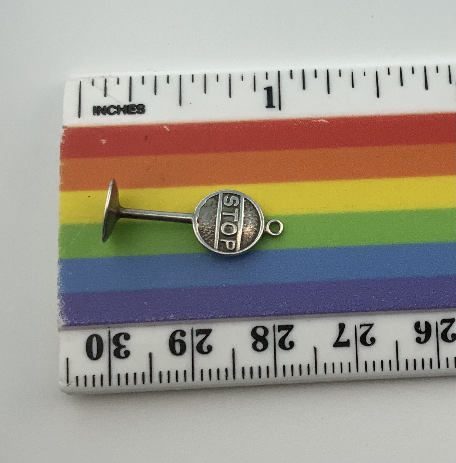 Vintage Sterling Silver Double Sided Stop Enamel Detour Street Sign Charms 4