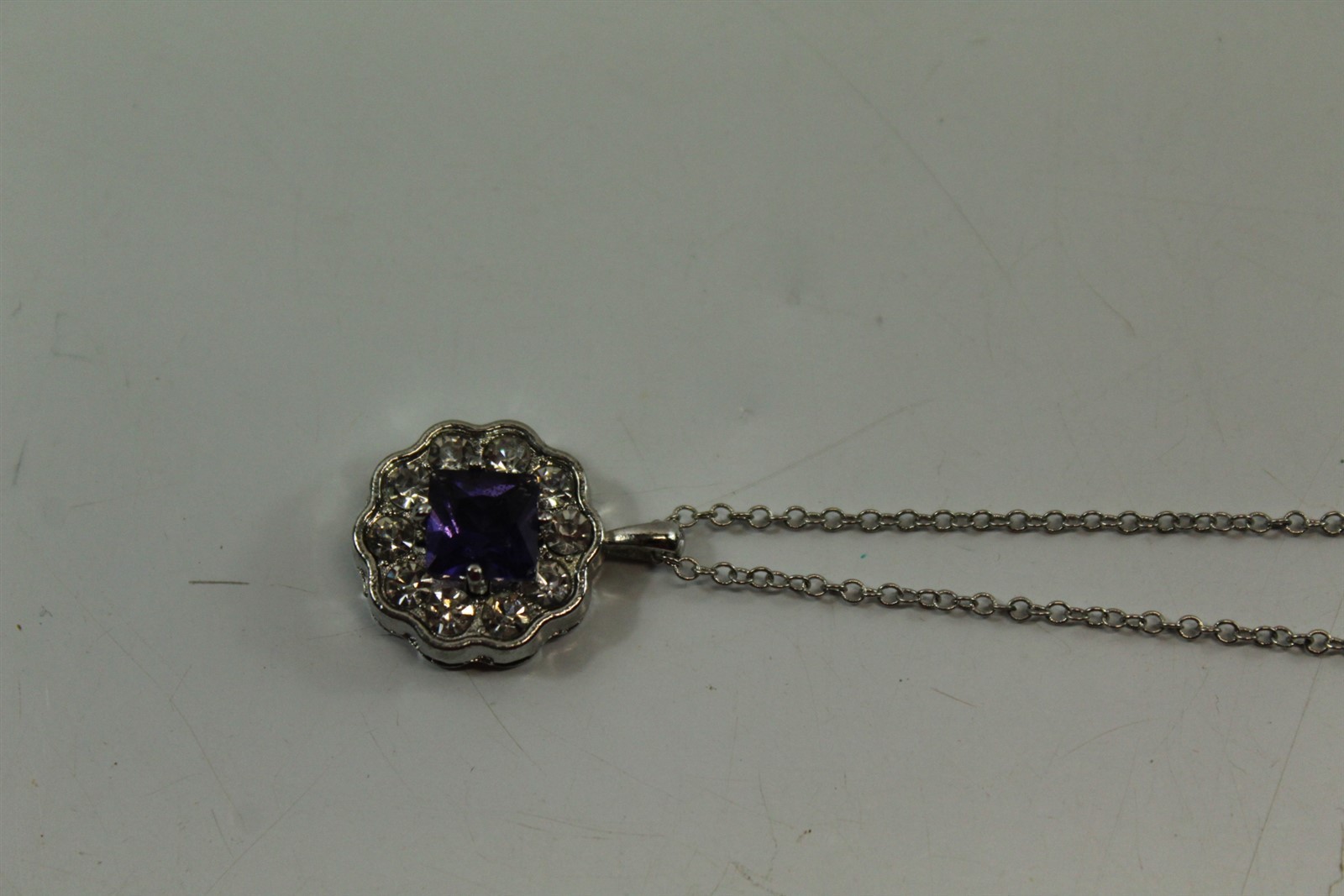 Vintage Amethyst Stone Pendant Necklace Silver-tone Alloy With Adjustable Chain