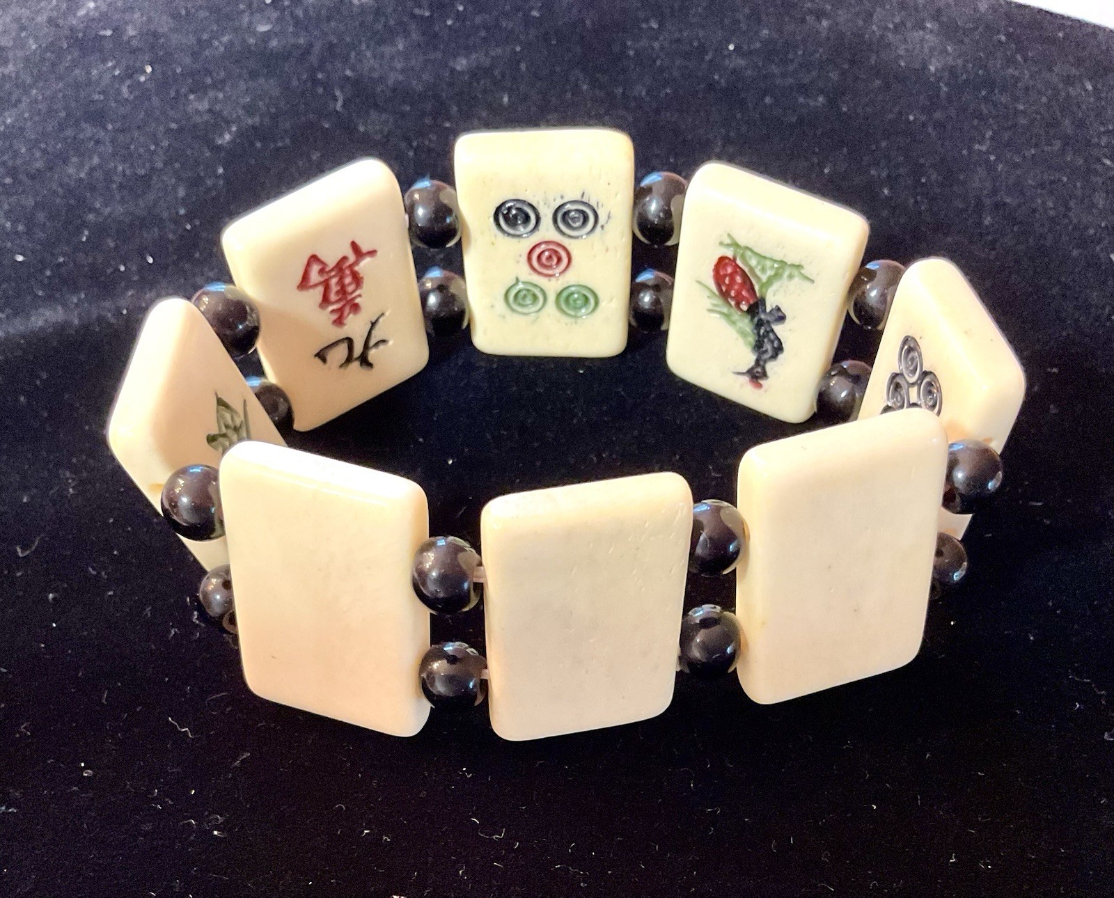 VINTAGE ASIAN CHINESE MAHJONG TILE STRETCH BRACELET