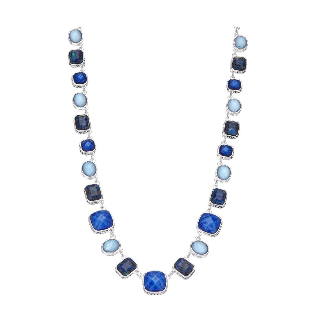 Napier Silver Tone Blue Simulated Stone Necklace & Matching Stretch Bracelet