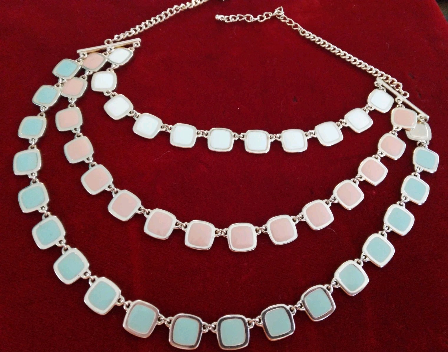 5pc Necklace Lot Enamel Acrylic Metal Rice Pearls Multi Strand Pastel Art Beads