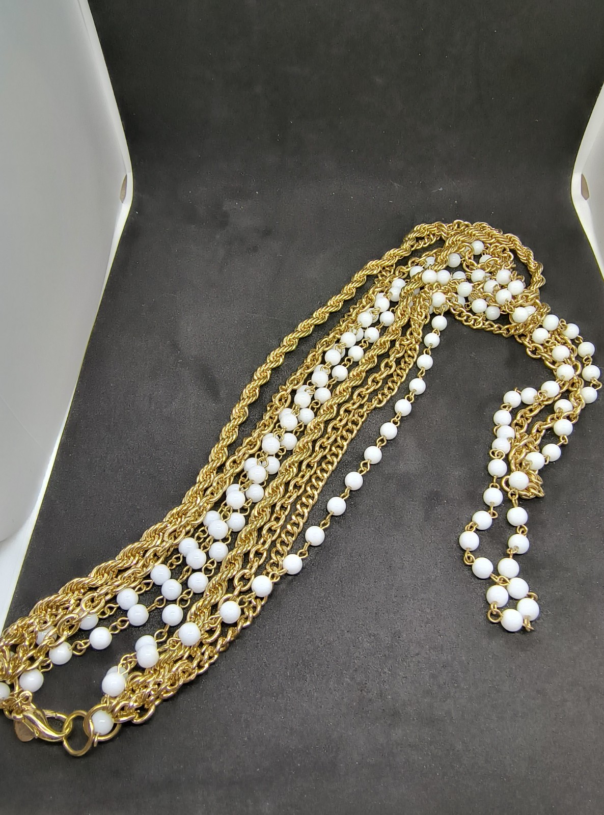 Vintage metal and Pearlesque Necklace Choker Nice clasp Costume Jewelry