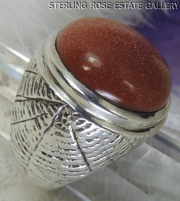 1″ GOLDSTONE Spider style Sterling Silver 0.925 Estate COCKTAIL BAND RING size 9