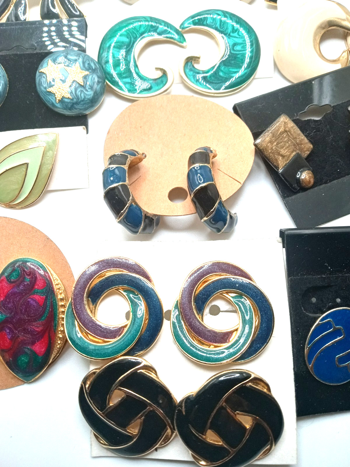 Vintage Enamel Pierced Earrings 80’s & More Colorful Variety Lot of 64 Pairs