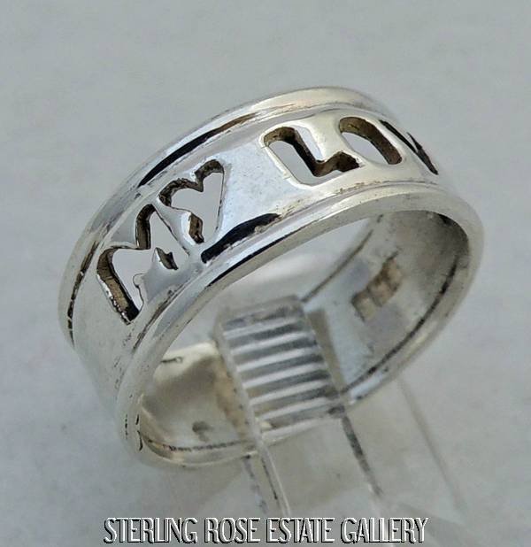 “MY LOVE” open cut 5/16″ N -S Sterling Silver Estate 0.925 BAND RING size 7.5