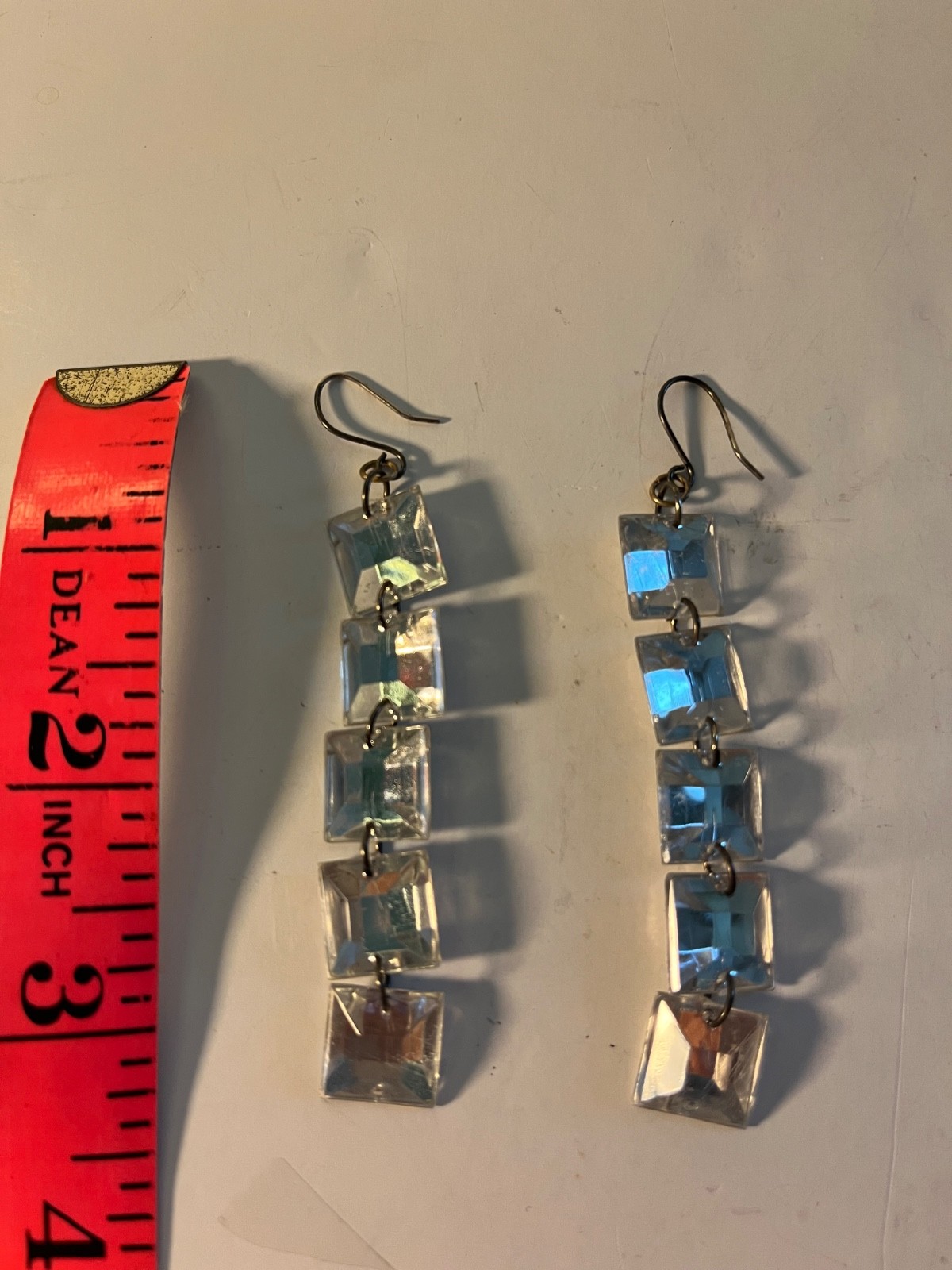 Pierced Earrings Square Rhinestones about 2.5″ Long