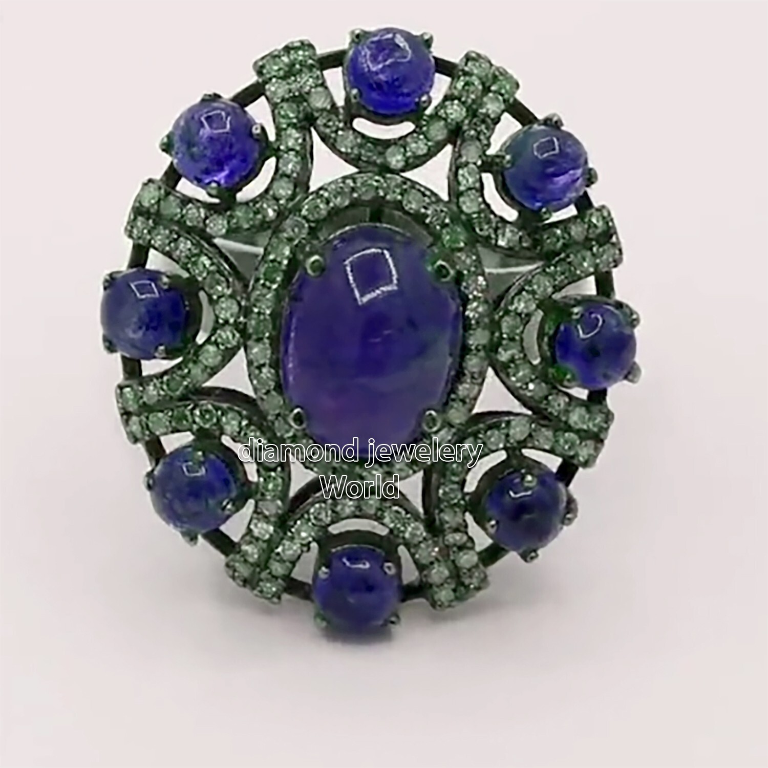 Gorgeous 1.85ctw Rose Cut Diamond Sapphire Studded Silver Victorian Ring Jewelry