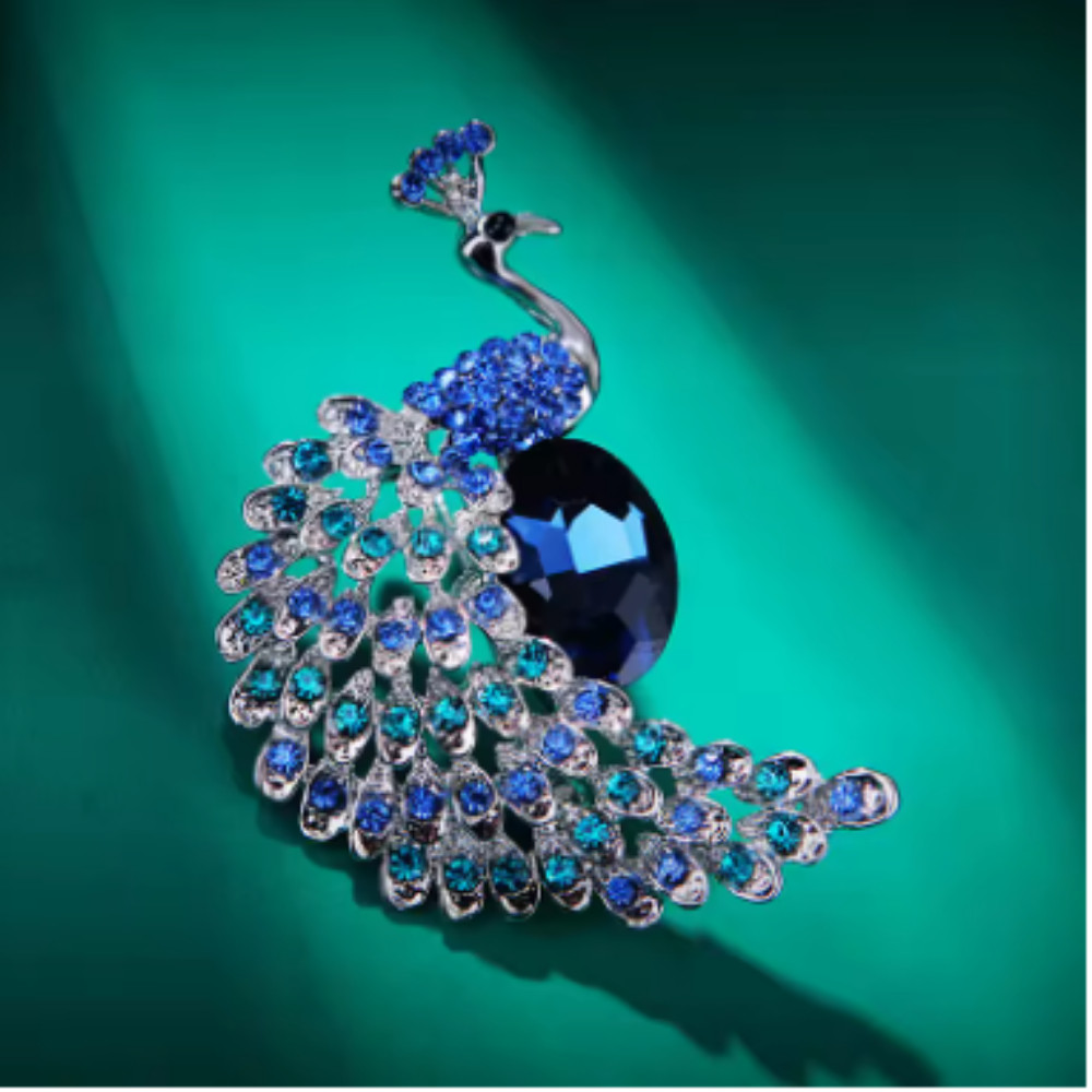 Vintage Style Peacock Bird Rhinestone Crystal Cyan Bird Brooch Pin Pendant Gift