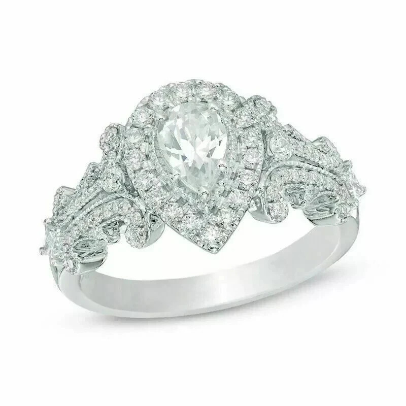 2.65Ct Art Deco Style Pear Cut Lab Created Diamond 925 Silver Anniversary Ring