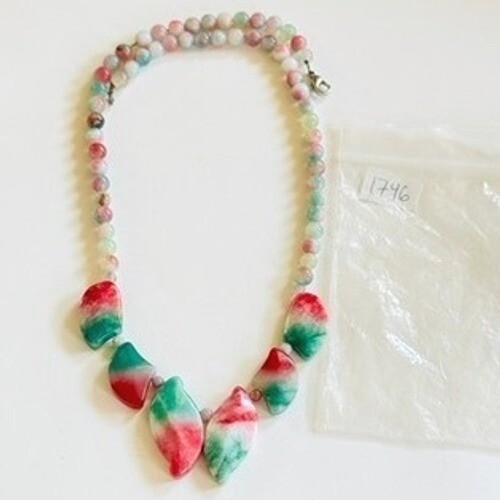 VTG Cherry blossom Jasper Jade Collar Beaded Watermelon Beads Genuine natural