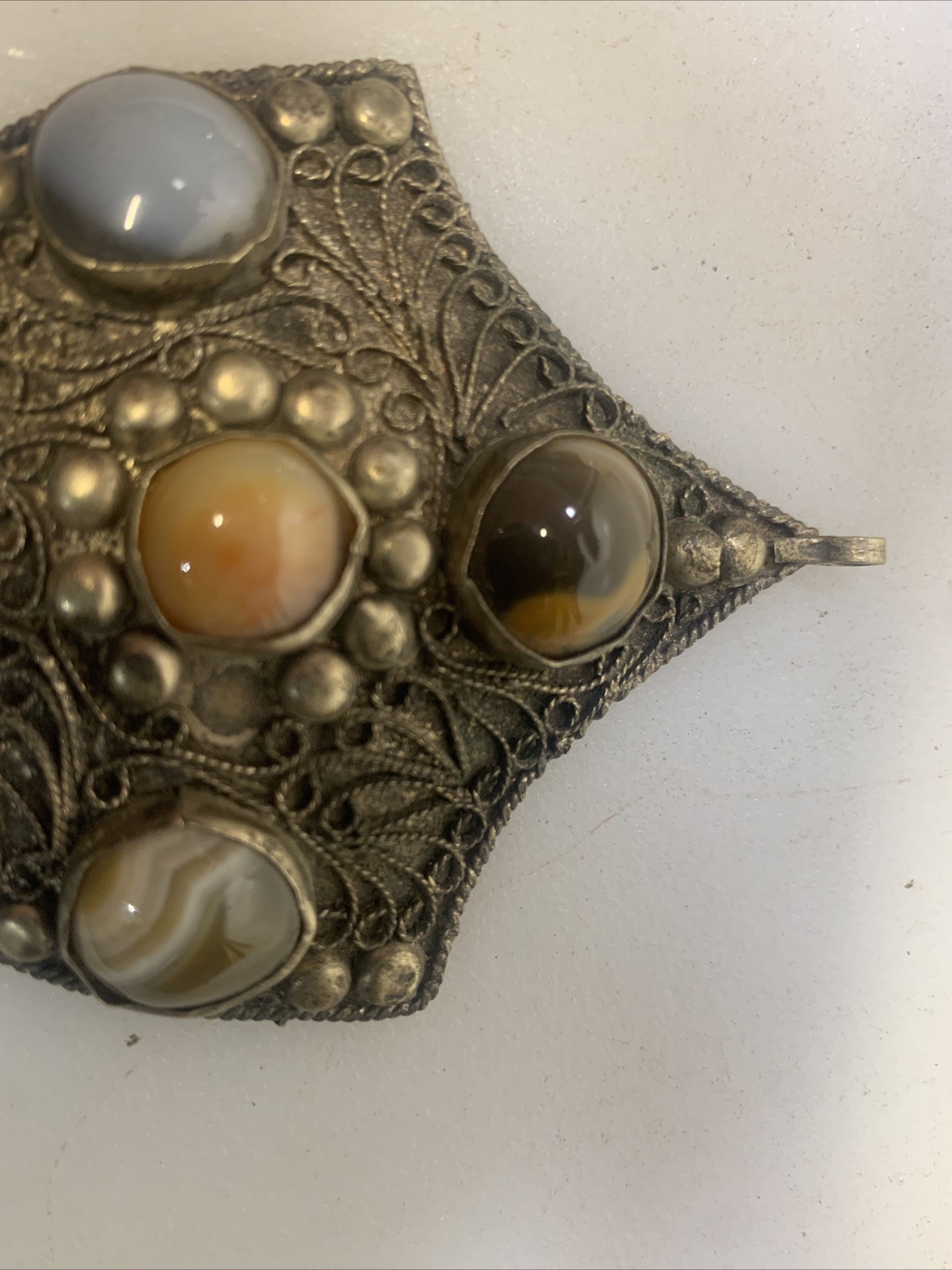 Unique Vintage Tibetan Agate Stone Brass Tone Pendent No Chain