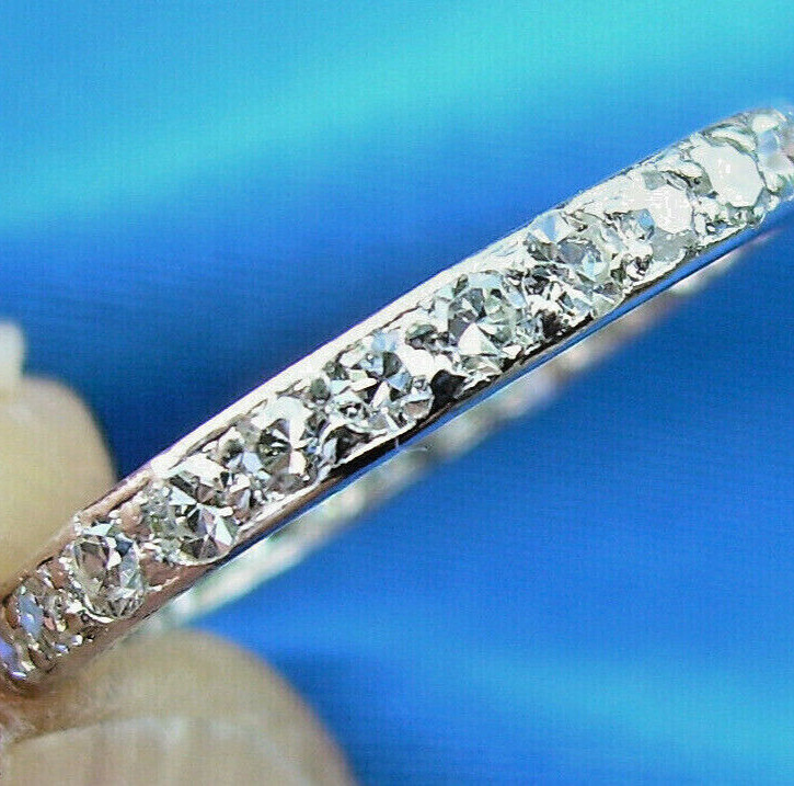 Original EARTH MINED DIAMOND Wedding Band Deco PLATINUM Eternity Ring Size 6.25