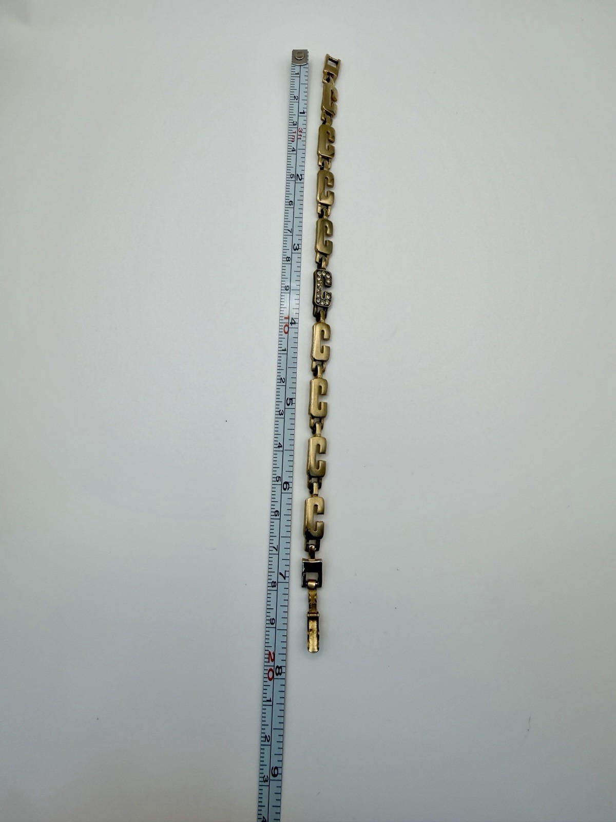 Adorno Gold Tone Link Bracelet Rhinestone Accent Geometric Vintage 7.75”