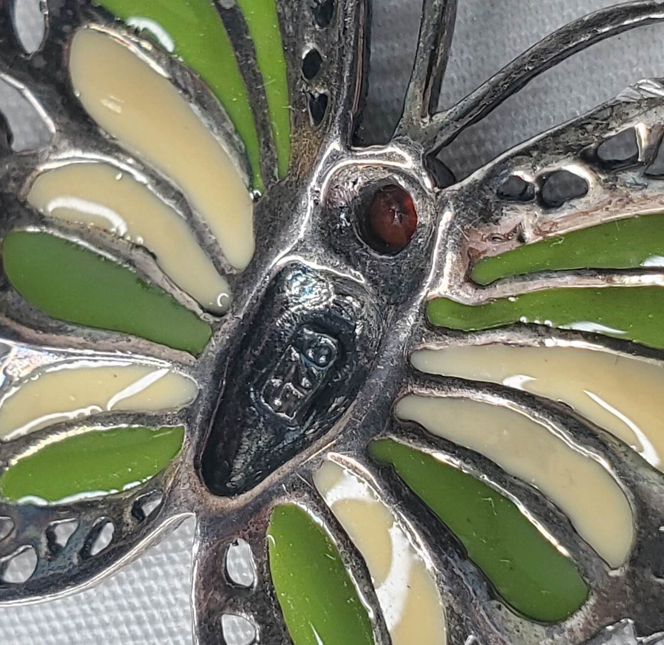 Vintage Sterling Silver Butterfly Brooch Green Yellow Enamel Wings Figural Pin