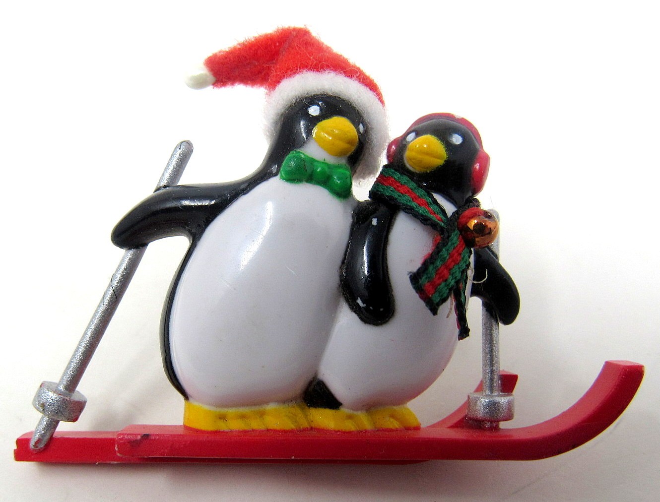 2 Skiing Penguins Pin 2 inch Plastic Winter Christmas US Seller us