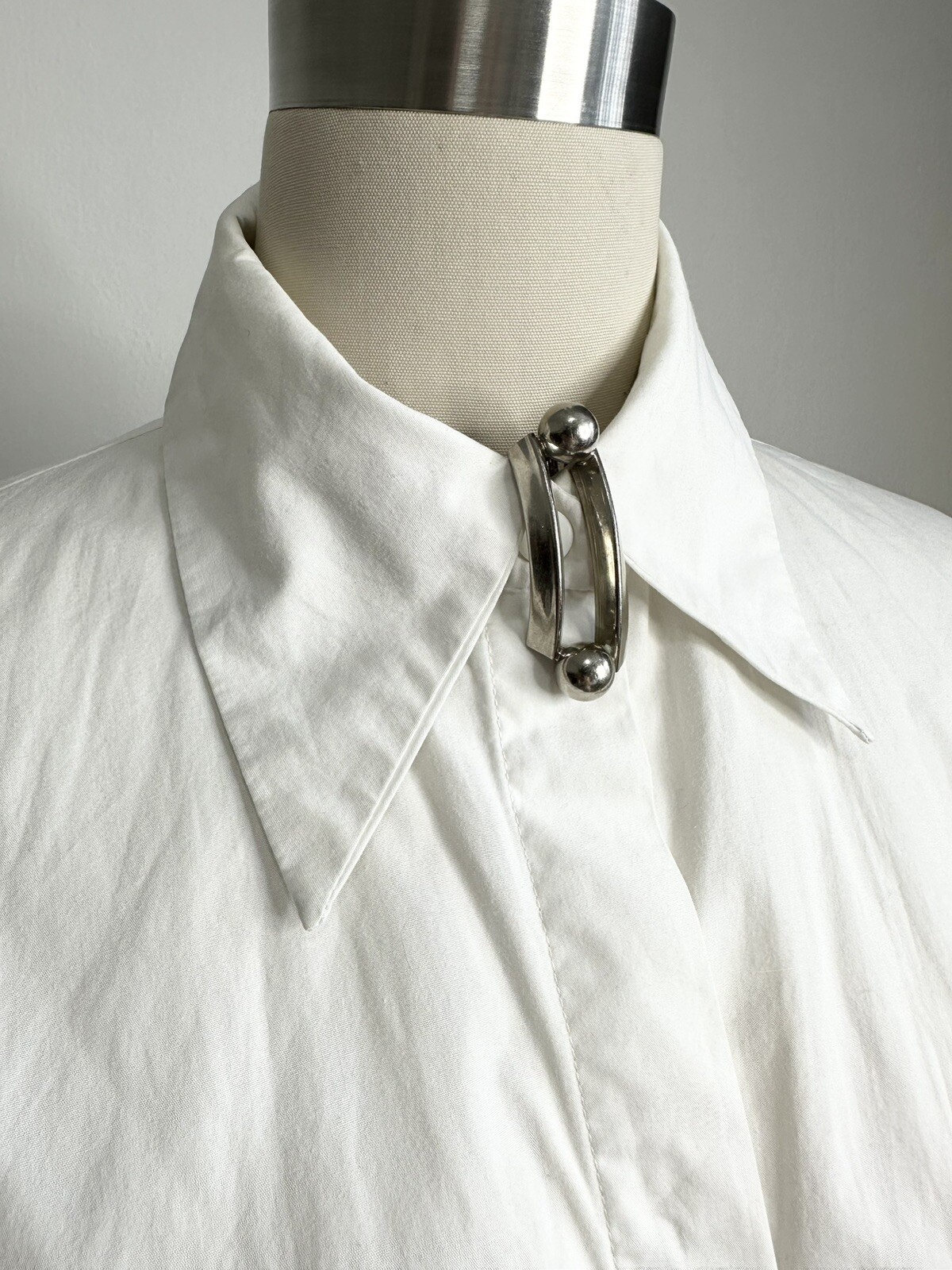 Vintage MCM 50s Mod Con Silver Dress Clip Modernist Brutalist Rectangle Brooch