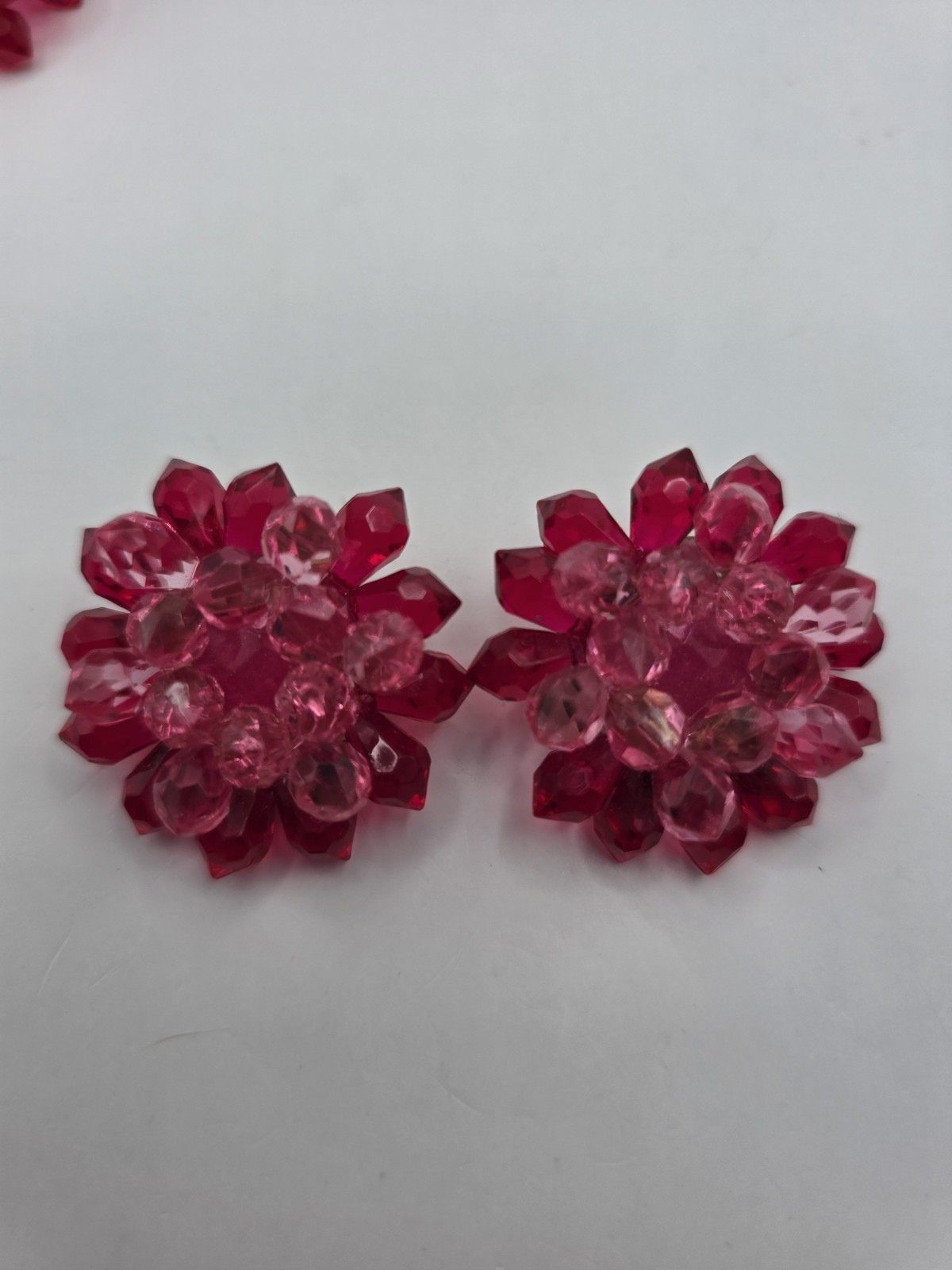 Vintage West Germany Beaded Acrylic Brooch & Earrings Pink