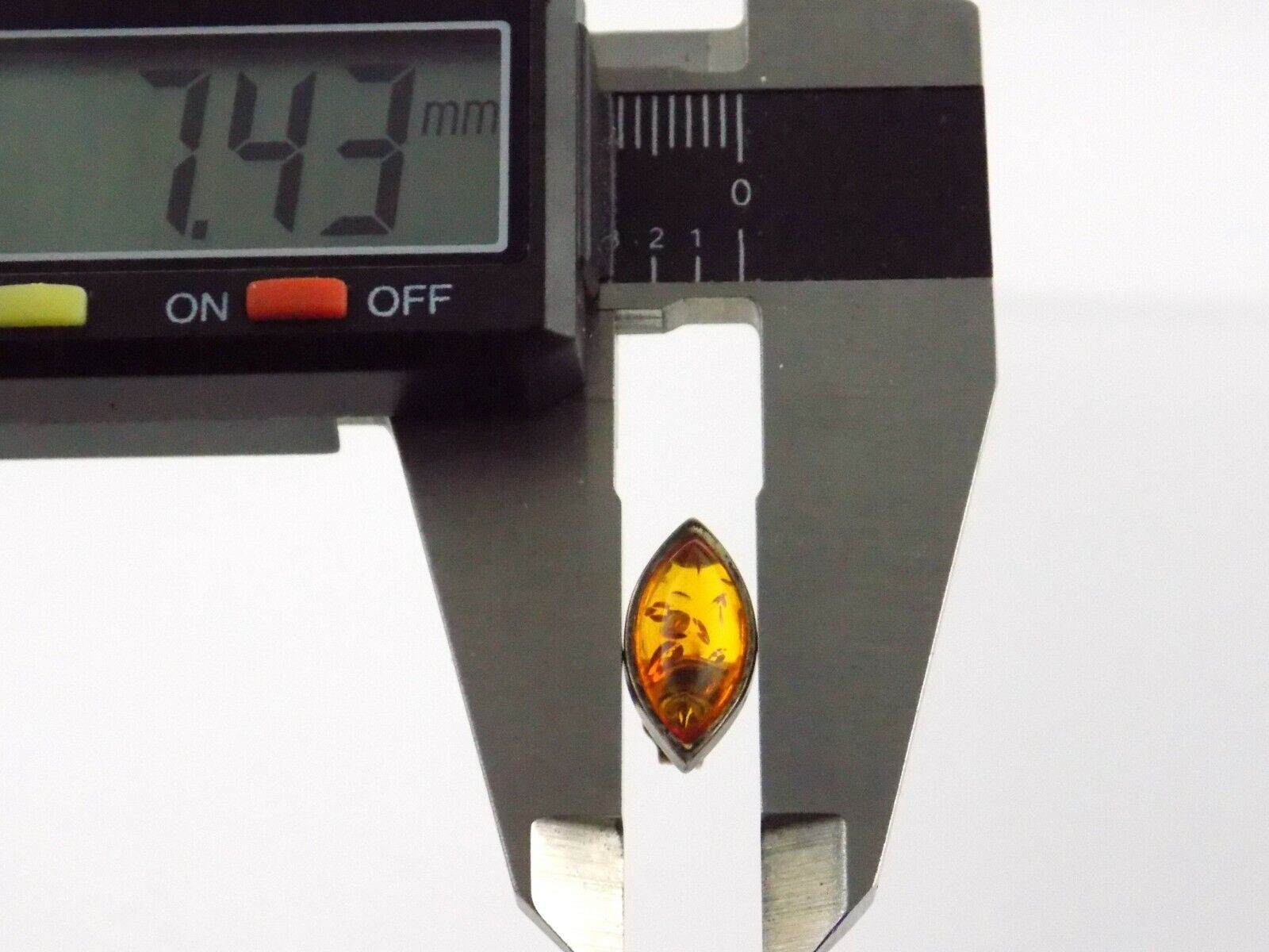 Sterling Silver Orange Amber Cabochon Stud Earrings .5 Inch Length 2.5g