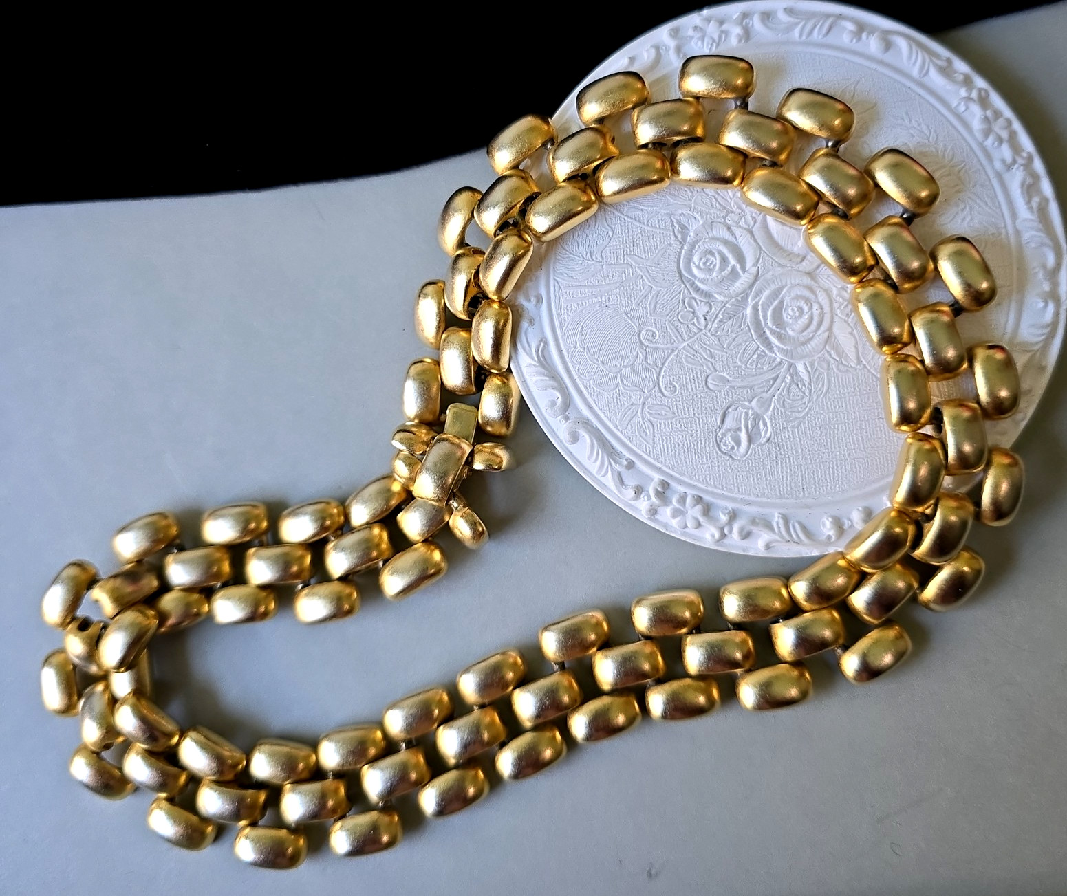 Vintage Erwin Pearl Mesh Gold Tone Heavy Choker Collar Necklace 16″L