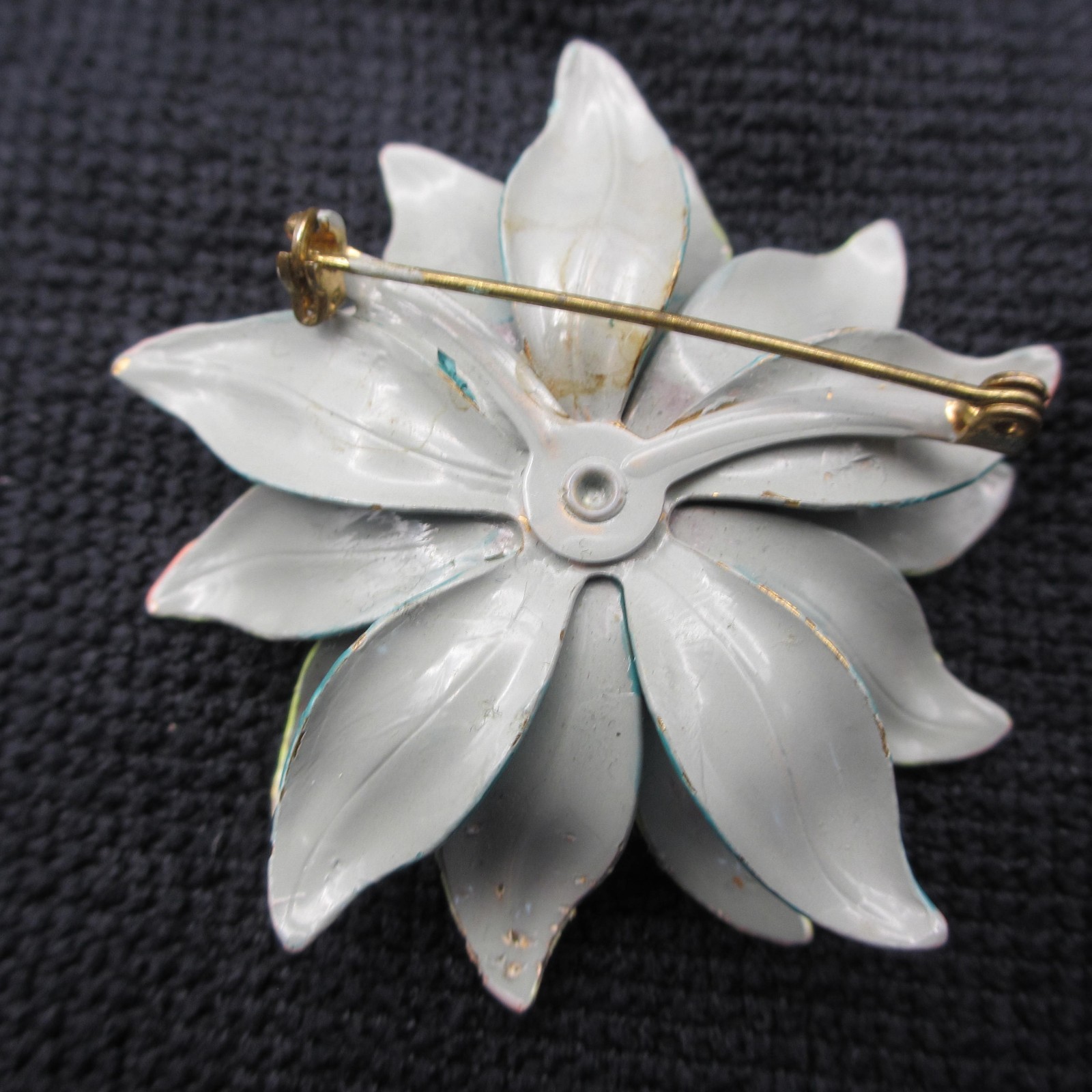 Vintage Enamel Flower Brooch Layered Multicolor SOME ENAMEL NICKS