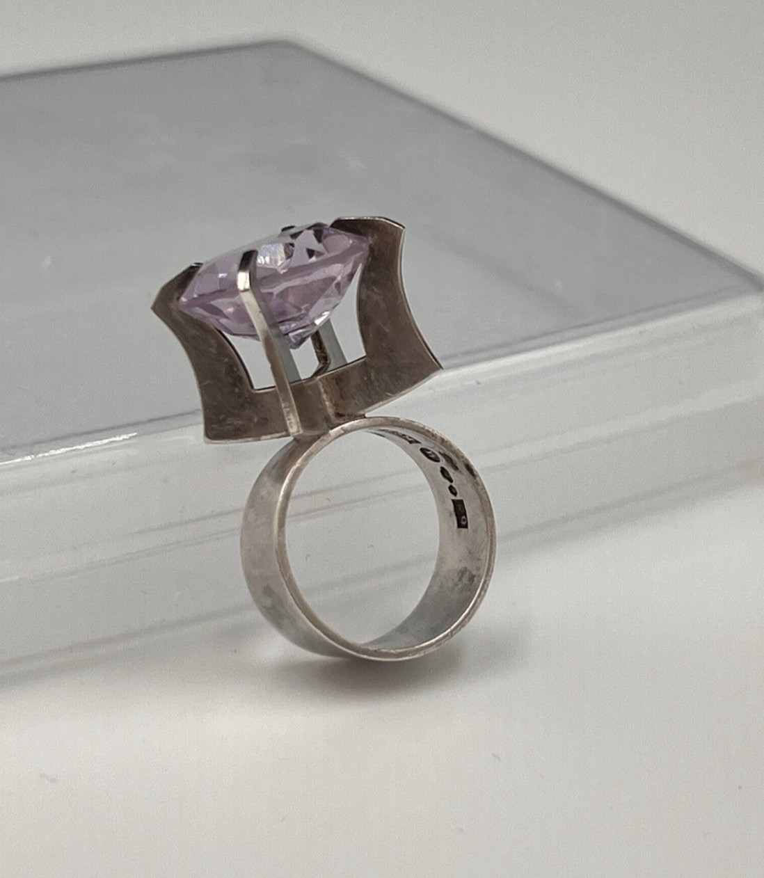 Vtg Svedboms Swedish Sterling Amethyst Ring, Modernist Sculptural, 8g, Sz 5.5