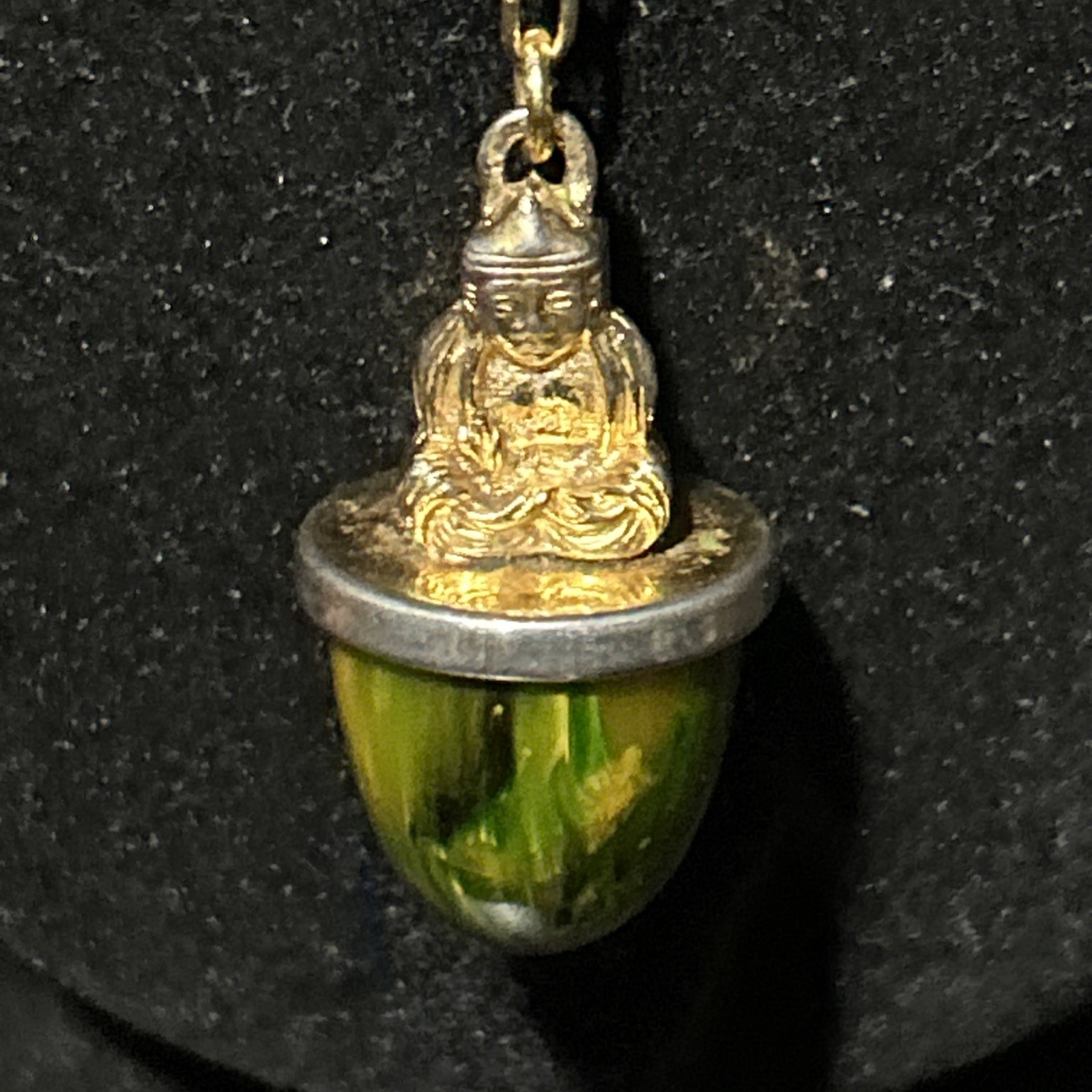 Vintage 30g Green Yellow Tested Bakelite Buddha Fob Pendant French 32” Necklace