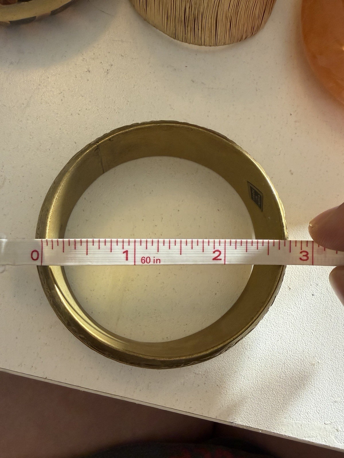 Gold-Tone Floral Engraved Bangle Bracelet Signed Made in India 36.84g