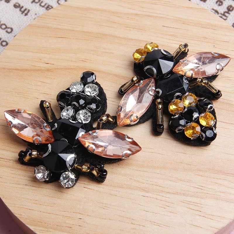 4Pcs Bees Sequins Rhinestones Bead Brooch Patches Applique Vintage Embroidered F