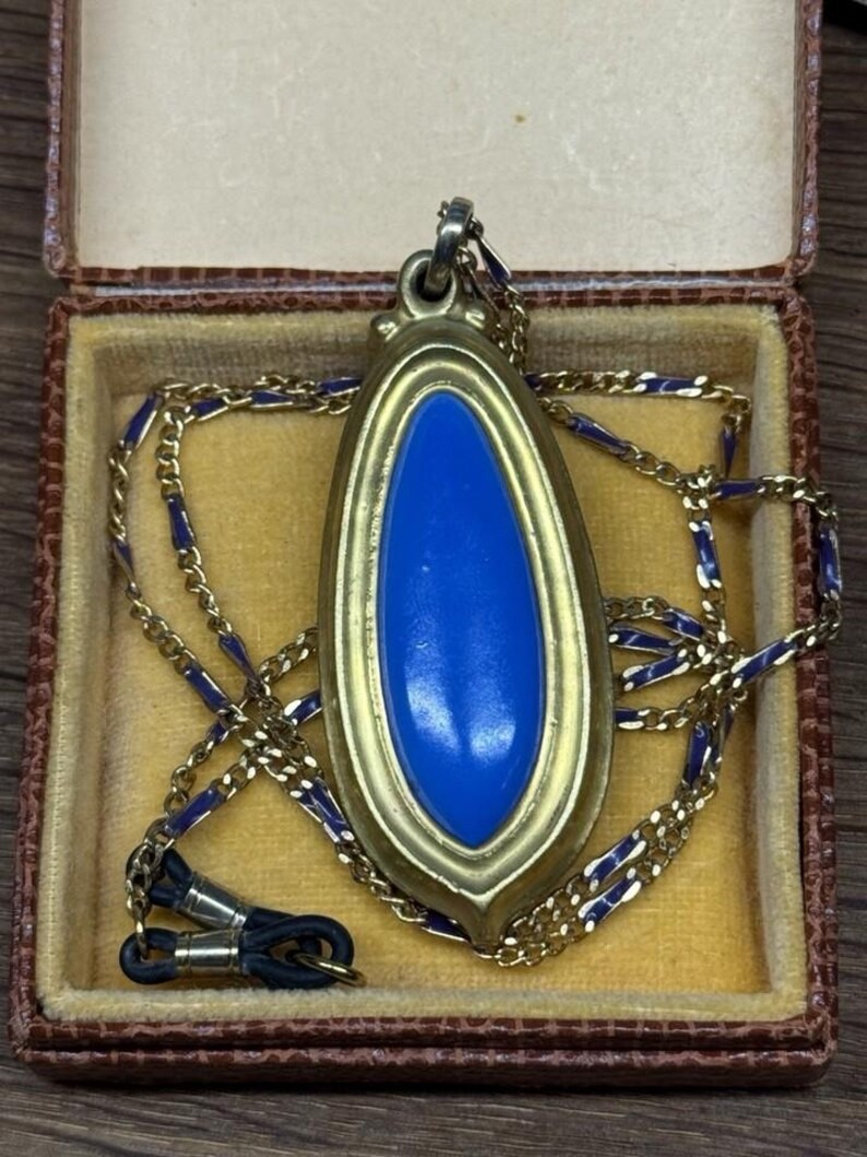 antique large pendant Rosenthal Style with necklace chain BEAUD France Enamel