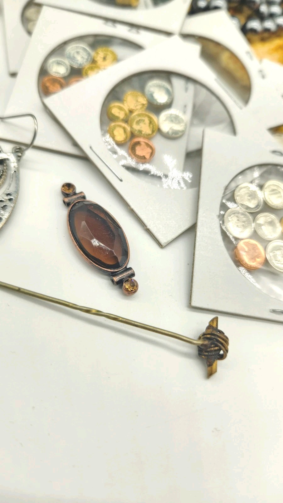Estate Mixed Jewelry Lot + Mini Coins + Carnival Glass Bowl Unsearched Untested