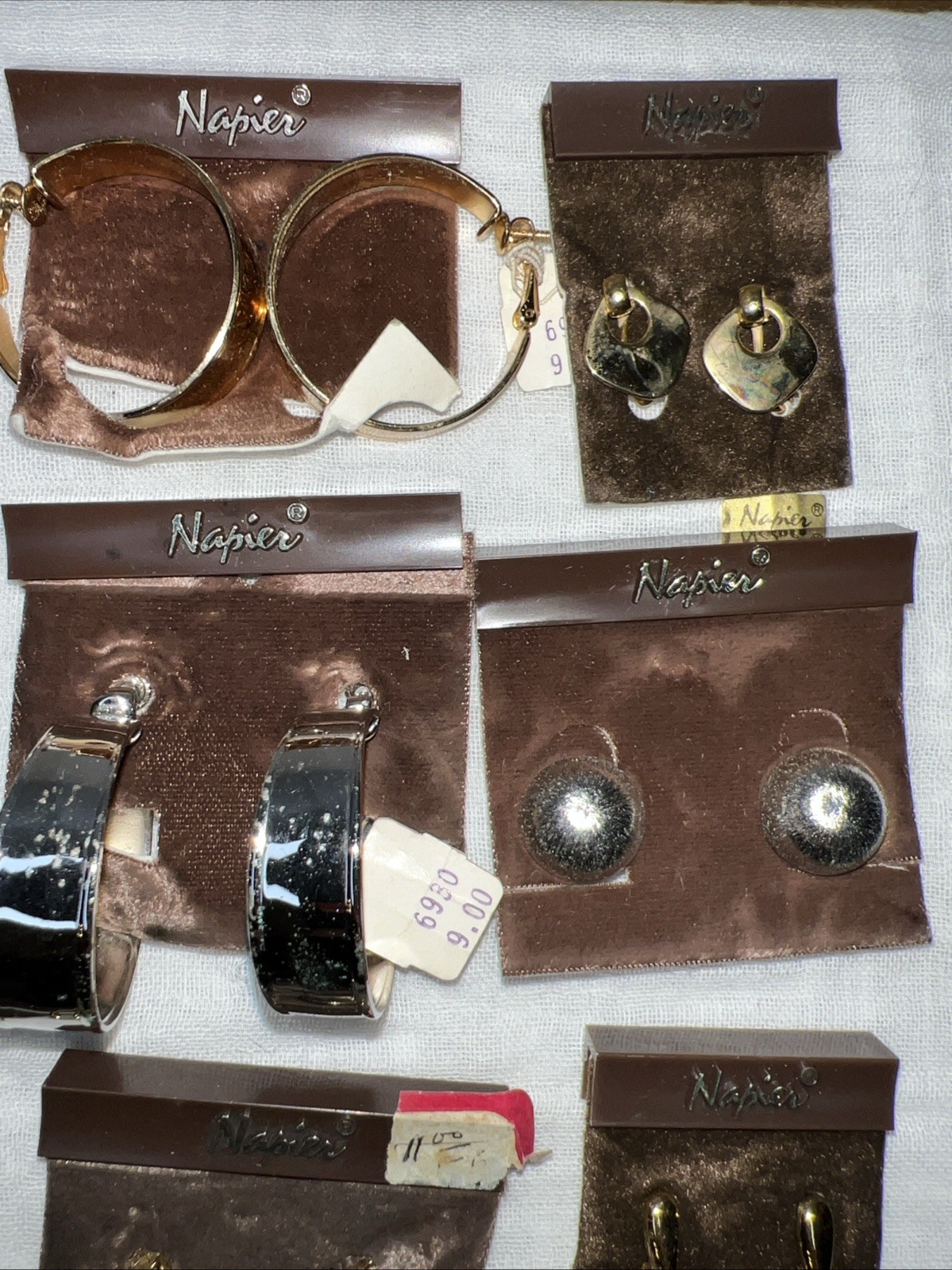 VTG NOS Napier 13 Pr Clip On Earrings Lot Gold Silver Tone Modernist 1978-85