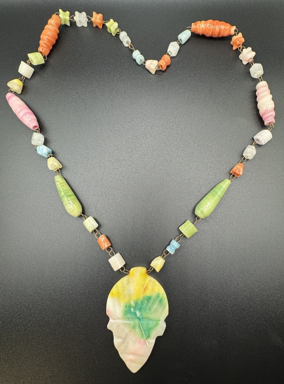 Vintage Pastel Tropical Island Art Glass Beaded Statement Necklace