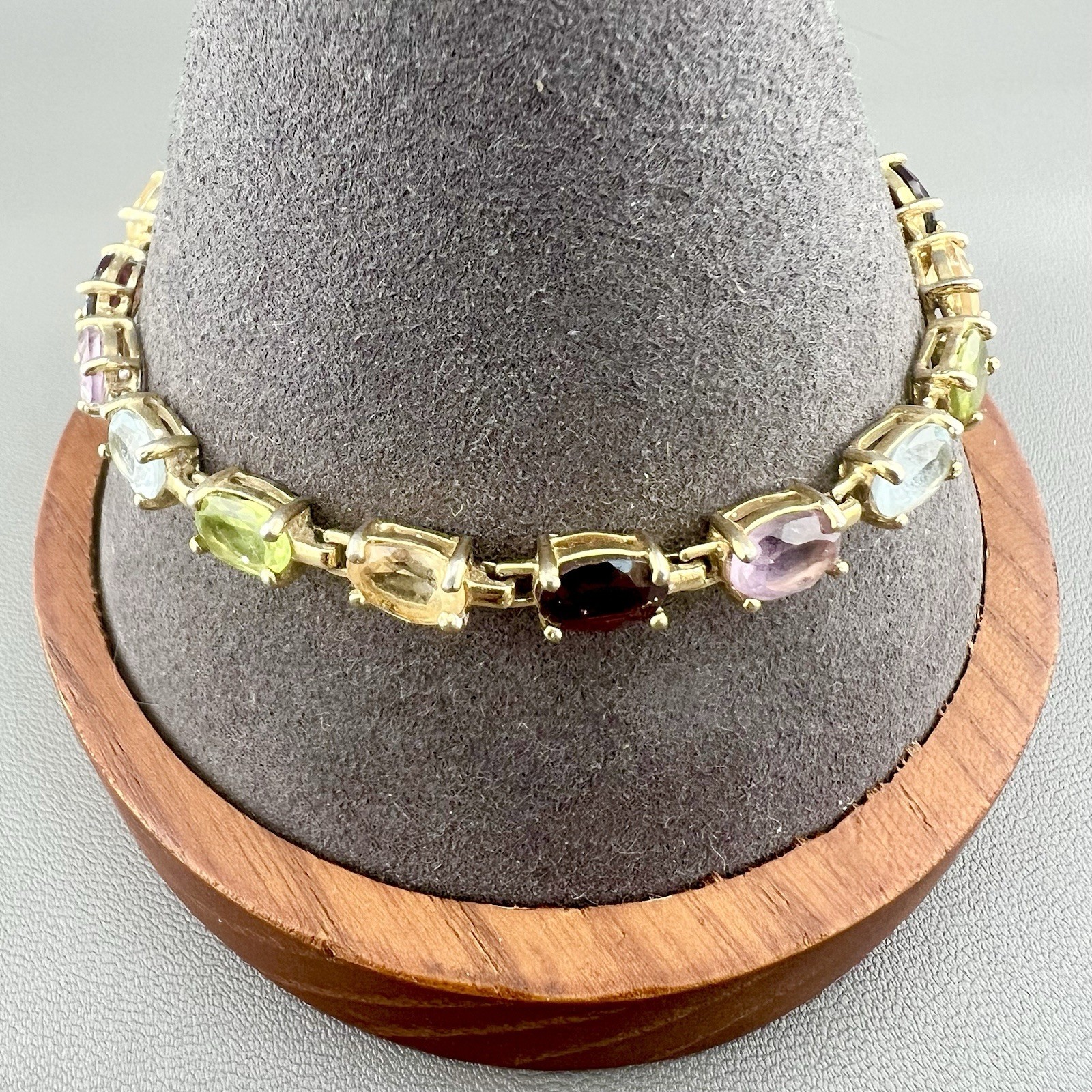Vintage Tennis Bracelet Sterling Silver Vermeil Multi Gemstone Oval Cut