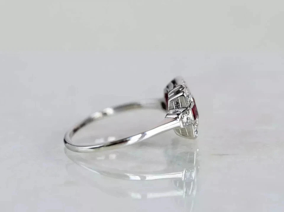 2.75Ct Art Deco Style Lab Created Ruby&Diamond Engagement 14K White Gold FN Ring