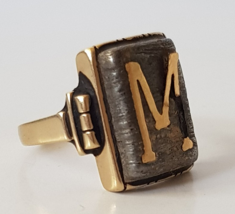 Antique Vintage Solid 14K Gold Hematite? Monogram Signet Ring For Repair 10.9gms