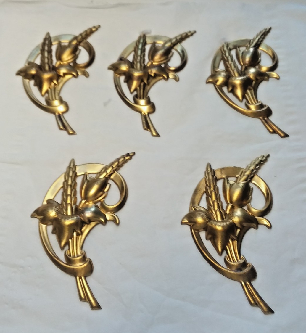 5 PCS 3″x 1.75″ Wheat Spray Brass Stampings 10-01-2020 NOS