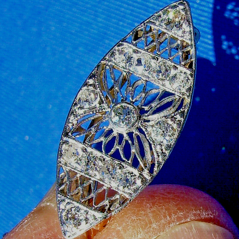NATURAL EARTH MINED DIAMOND ORIGINAL ART Deco Brooch PLATINUM Filigree Pendant