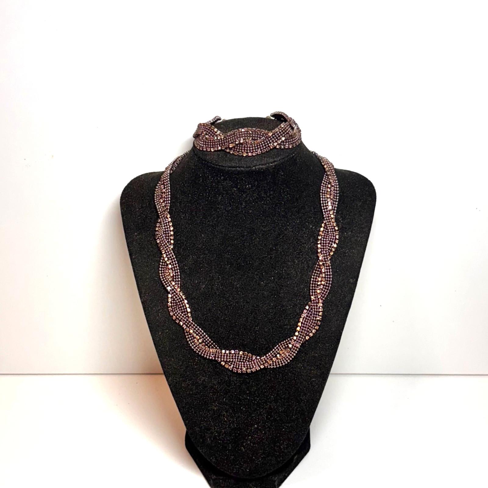 ALFANI necklace bracelet set silvery coppertone metal rhinestone vintage DAMAGE